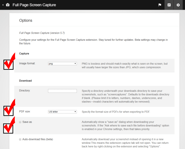 Full Page Screen Capture My Recommended Settings Options